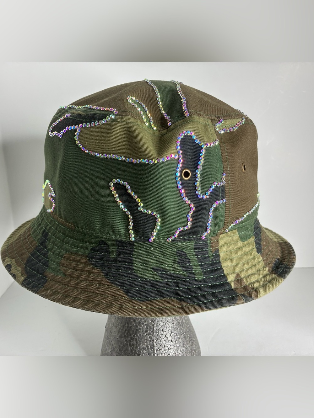 Custom Camouflage Rhinestone Bucket Hat - Green Camo NWOT
